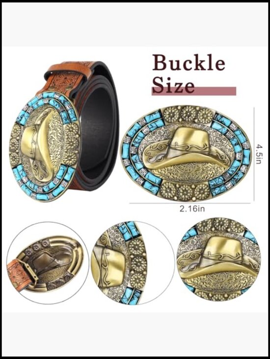 Western Leather Belt with Bull Buckle for Jeans and Pants main image 4